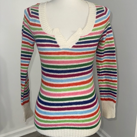 Aeropostale Sweaters - Aeropostale Rainbow Striped Knit Sweater XS‎ Long Sleeve Notched V Neck Y2K